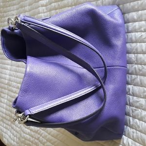 Coach Bag Purple. 13" wide, 12"tall, strap drop 8'